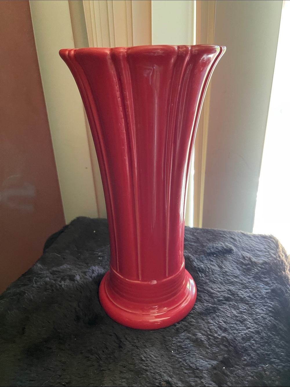 Fiesta Glossy Red Fluted Ceramic Vase